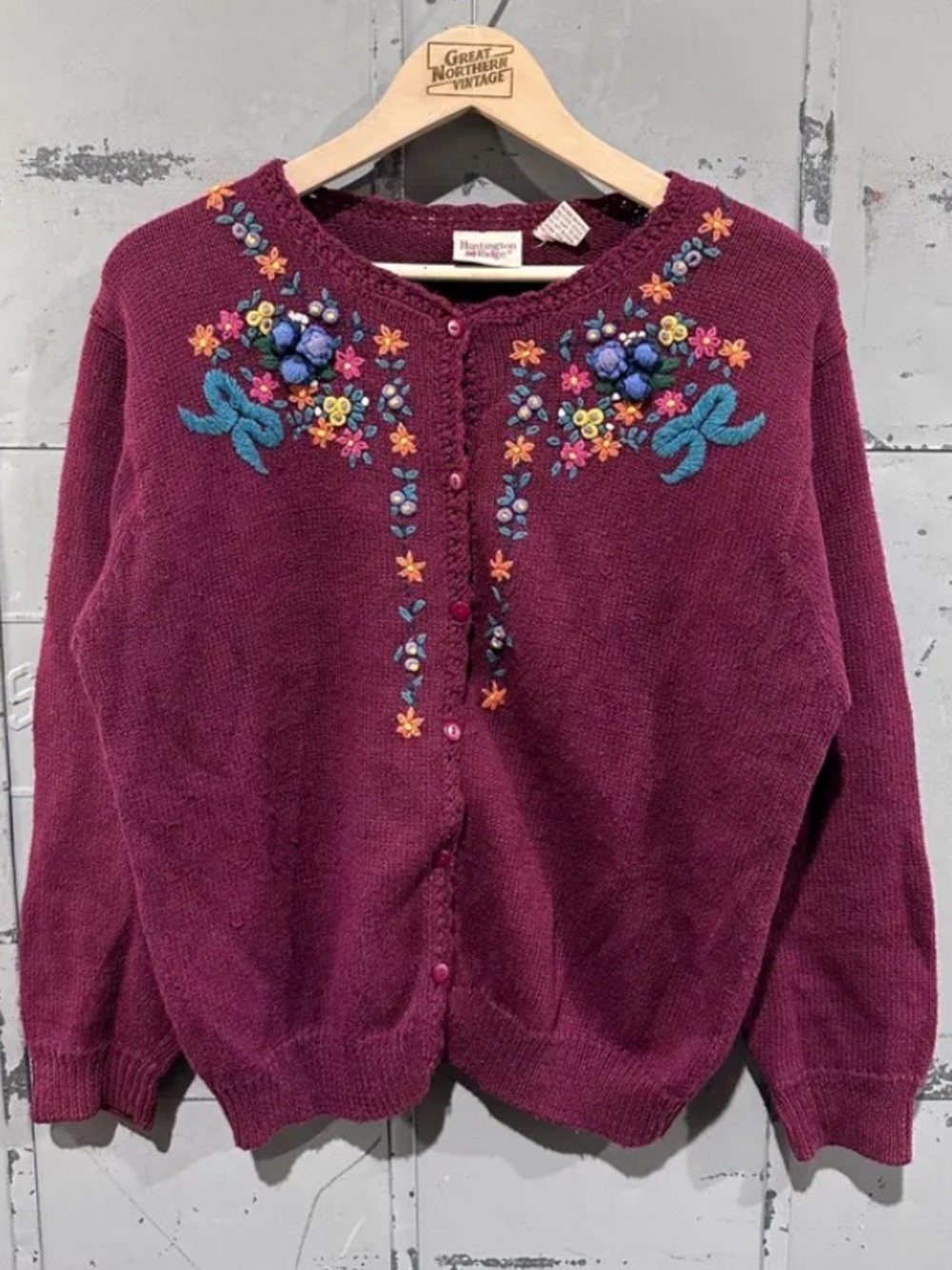 Vintage 90s Huntington Ridge Floral Knit Cardigan